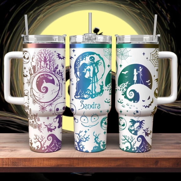 Skeleton Couple Nightmare Tumbler 40oz, Pumpkin Skeleton Tumbler, Fairytale Spooky Holiday Tale Tumbler, Personalized Tumbler