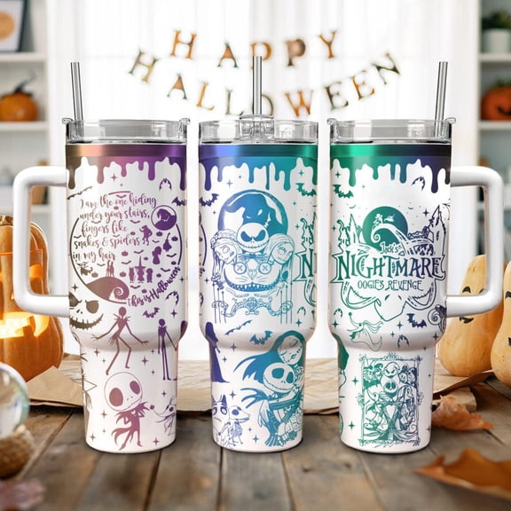 Skeleton Couple Nightmare Tumbler, Christmas Tumbler 40oz, Nightmare Boogie Monster Revenge 40oz Tumbler, Fairytale Spooky Season Tumbler