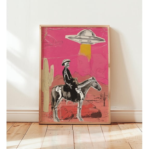 Skeleton Cowboy Art Print, Pink Western Surreal Pop Art , Poster Print ...