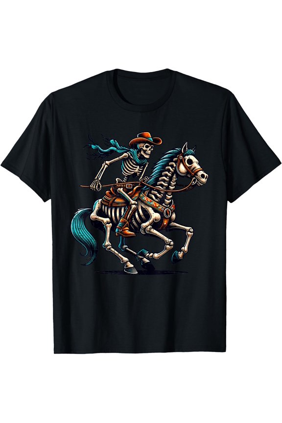 Skeleton Cowboy Riding Horse Halloween Rider Costume T-Shirt