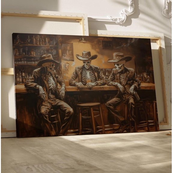 Skeleton Cowboy Saloon Poster Vintage Western Bar Scene Spooky Rustic Wall Art 8x12 UNFRAMED