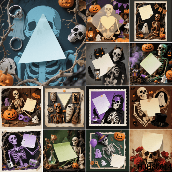 Skeleton Crew! 100pcs Halloween Self-Adhesive Notes 3.54x3.54" Creepy-Cute Mini Cards with Double-Sided Tape  Hot in Offices & Schools