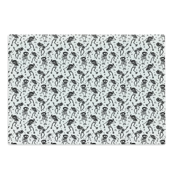 Skeleton Cutting Board, Halloween Spooky Disco Funny Disco Dancing with Musical Notes, Decorative Tempered Glass Cutting and Serving Board, in 3 Sizes, by Ambesonne