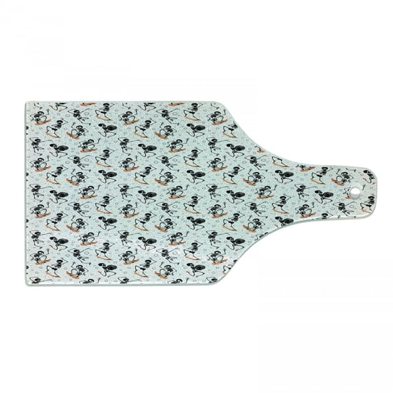 Skeleton Cutting Board, Whimsical Pattern with Scary on Skateboard with Bubbles, Decorative Tempered Glass Cutting and Serving Board, in 3 Sizes, by Ambesonne