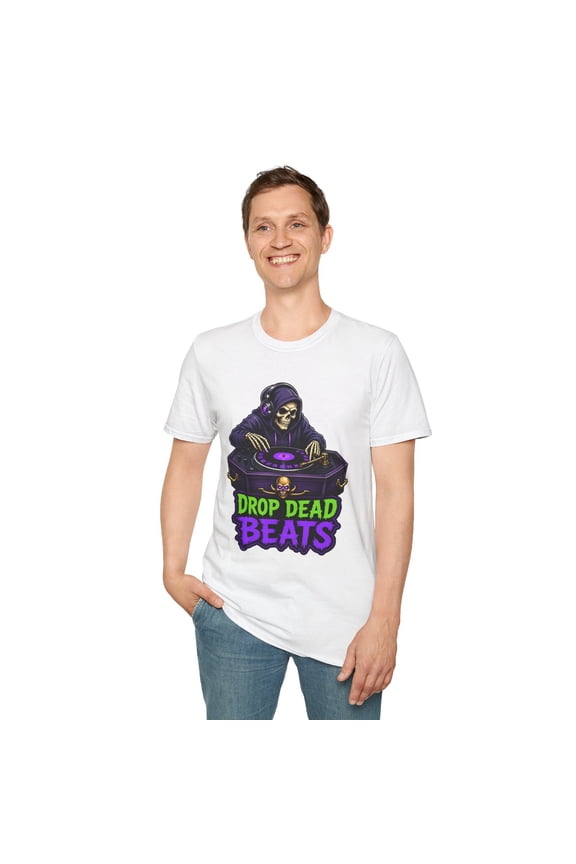 Skeleton DJ Music Gothic Funny Halloween Turntable Unisex Softstyle T-Shirt