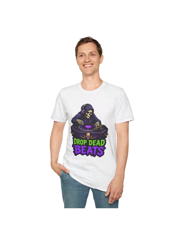 Skeleton DJ Music Gothic Funny Halloween Turntable Unisex Softstyle T-Shirt