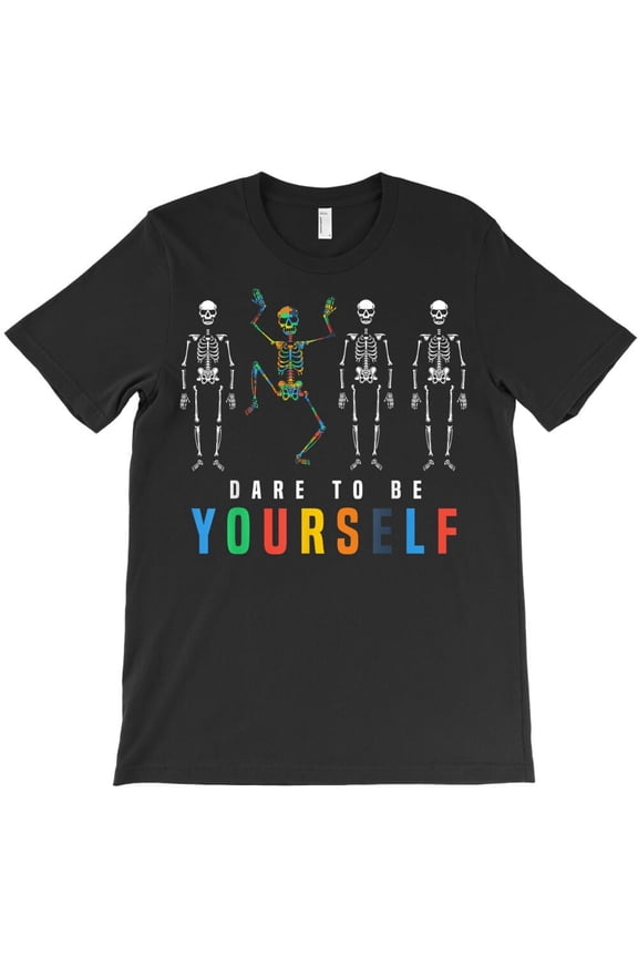 Skeleton Dabbing Dare To Be Yourself Funny Autism Themed Themed Gift H33415 T-Shirt, for Men and Women, Up to Size 5XL