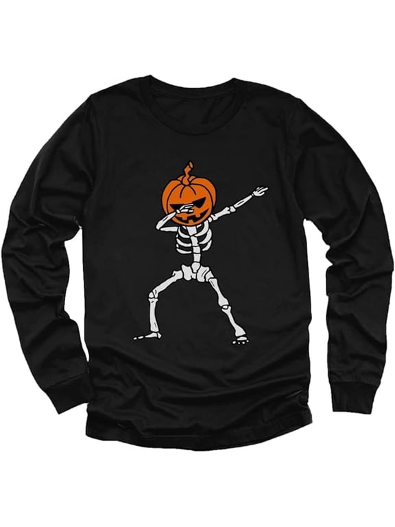 Halloween Dab Jack O' Lantern Dabbing Skeleton Youth Kids Long Sleeve T-Shirt