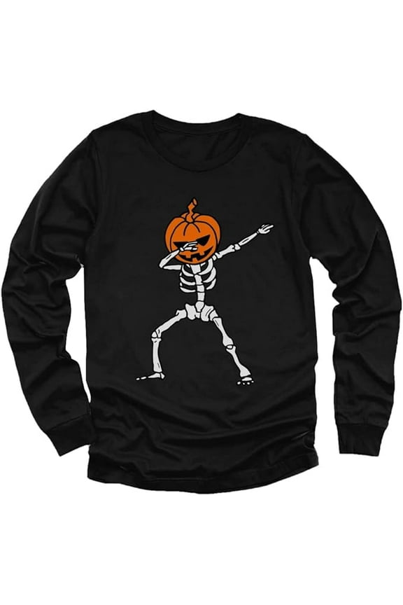 Halloween Dab Jack O' Lantern Dabbing Skeleton Youth Kids Long Sleeve T-Shirt