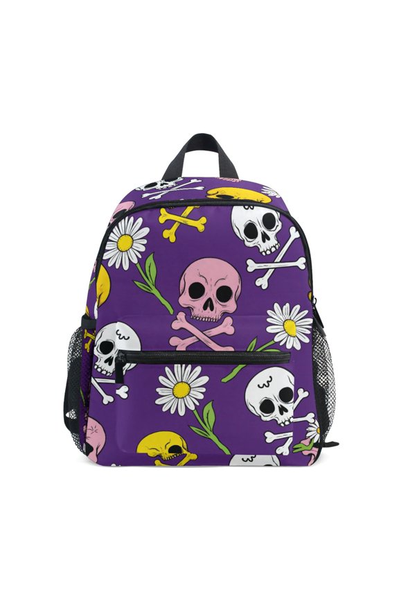 Skeleton Daisy Pattern Mini Backpack Cute Small Backpack with Chest Strap and Whistle Ages 3-8