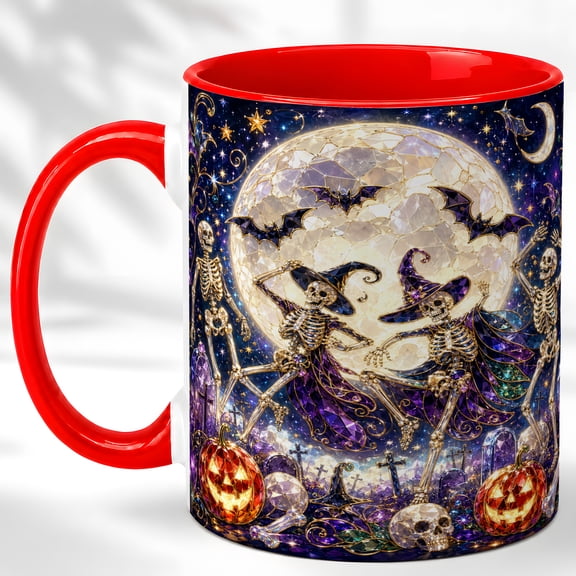 Skeleton Dance Moon Coffee Mug, Halloween Skeleton Mug, Ceramic 11 oz