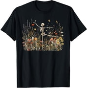 Skeleton Dancing Arabesque Wildflower Botanical Cottagecore Halloween T-Shirt