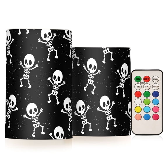 Skeleton Dancing Flickering Flameless Candles Battery Operated with Remote Timer LED Pillar Candles Set of 2