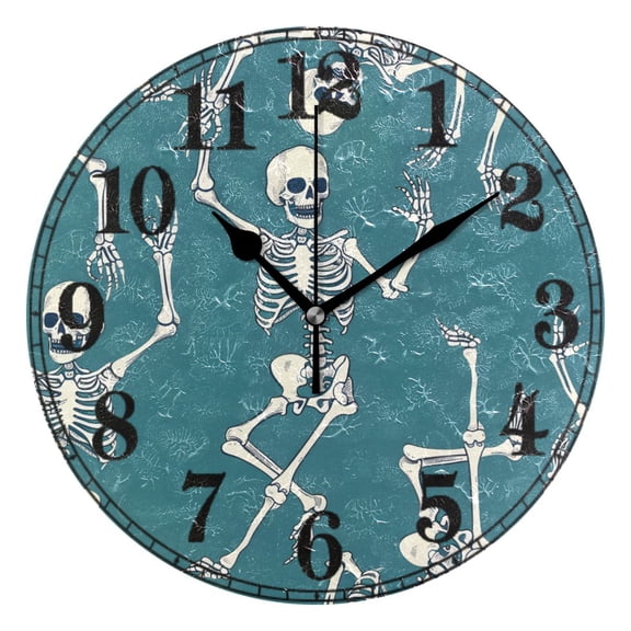 Skeleton Dancing Silent Wall Clock 10" Non-Ticking Battery Clock