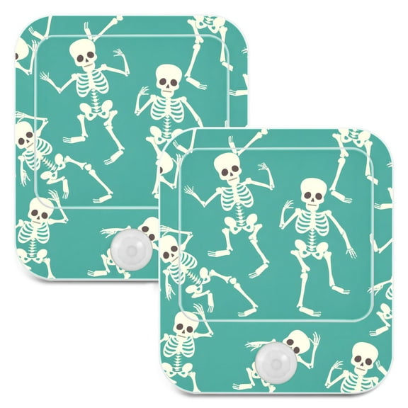 Skeleton Dancing Skull 2 Pack LED Motion Sensor Night Light Plug into Wall Auto Dusk to Dawn Adjustable Brightness for Kids Bedroom Hallway Nursery Room