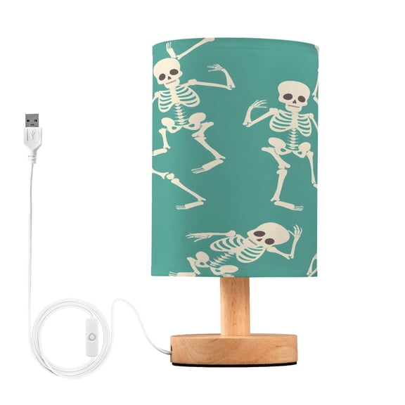 Skeleton Dancing Skull Bedside Table Lamp Desk Warm Lights with USB Charging Port Cylinder LED Lamps for Bedroom Living Room Office