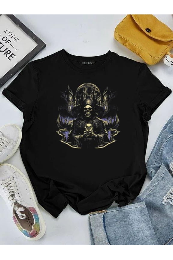 Skeleton Dark Art Vintage 90s Y2K Goth Graphic Aesthetic Style Unisex tee V50272, for men & women, up to size 5XL