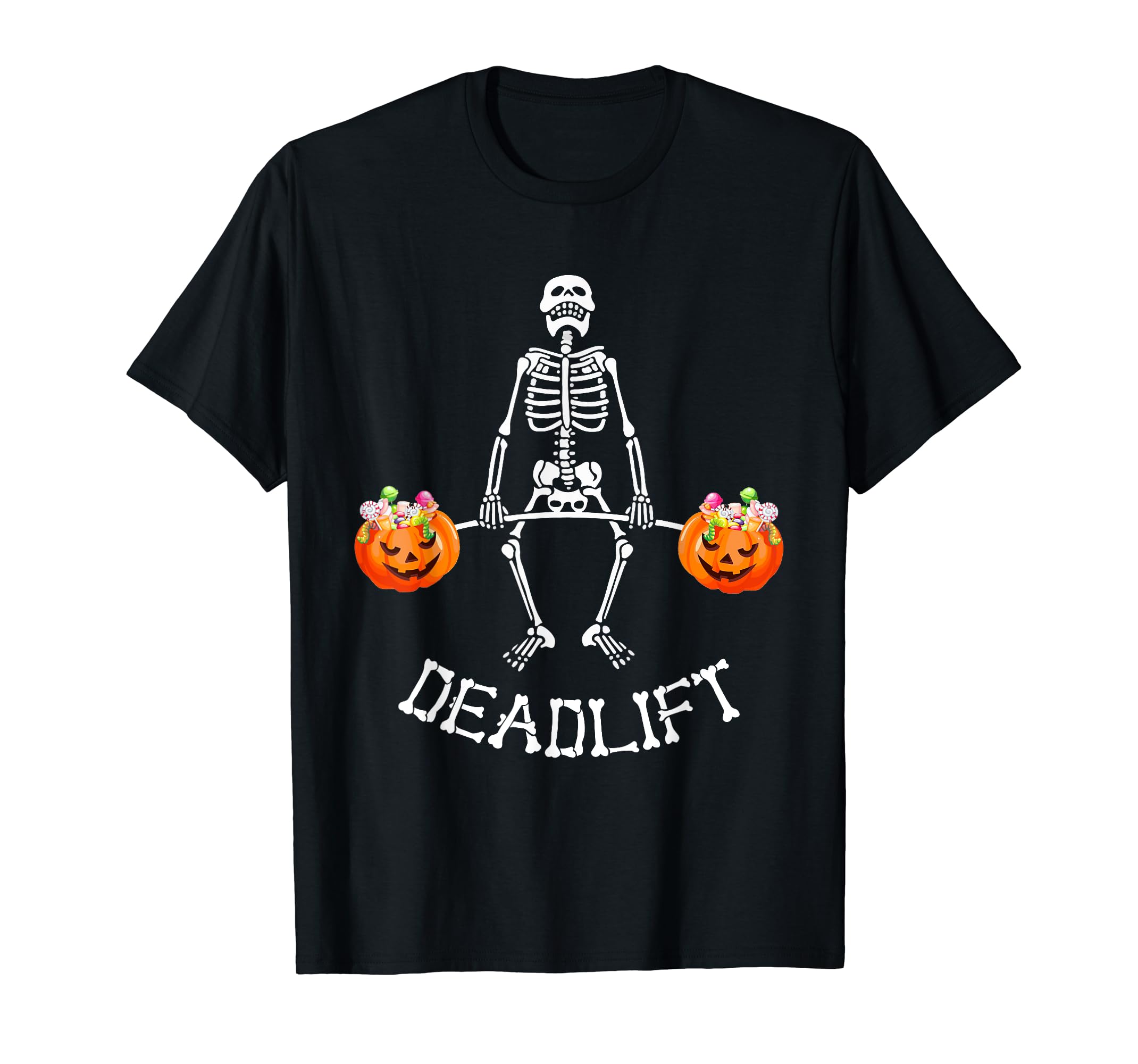 Skeleton Dead Lift Candy Buckets Gym Workout Halloween TShirt