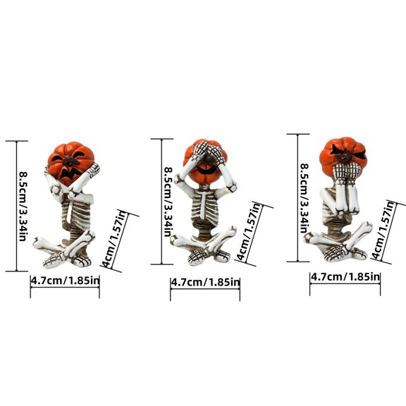 Skeleton Decorations Halloween Home Skeleton Decoration Resin Ornament New Skeleton Pumpkin Crafts Gifts Three Piece Pumpkin Skeleton Set for Halloween Party Yard Haunted House Props Decor