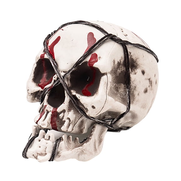 Skeleton Decorative Ornament - Gothic Statue with Rope Binding and Blood Tears Realistic Human Bone Sculpture for Halloween Decor 9.5Inch Macabre Centerpiece for Home &
