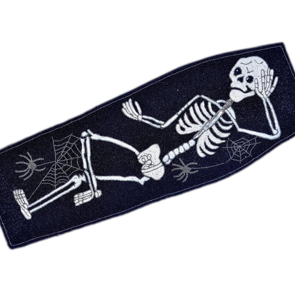 Skeleton Design Beaded Table Runner, Halloween Table Runner 13X36 Inch