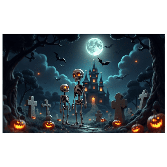 Skeleton Design Halloween Party Decoration Spooky Night Gothic Theme Graveyard Backdrop for Halloween Party Indoor Decoration Costume Party