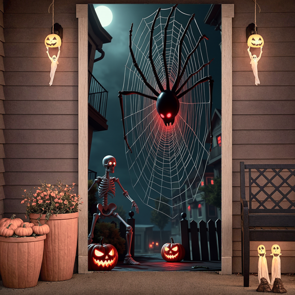 Skeleton Design Spider Web Halloween Decoration Spooky Skeleton Haunted Banner for Halloween Party Home Decoration Outdoor Display