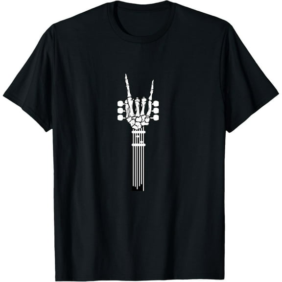 Skeleton Devils Horns Hand Gesture Rock & Roll Guitar Fan T-Shirt