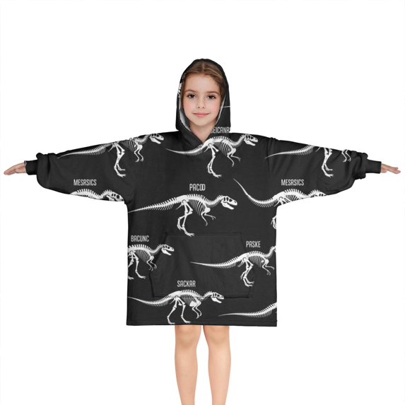 Skeleton Dinosaurs Labels Blanket Hoodies for Kids 6-13YR Oversize Wearable Blanket Hoodies for Boys Girls Teens