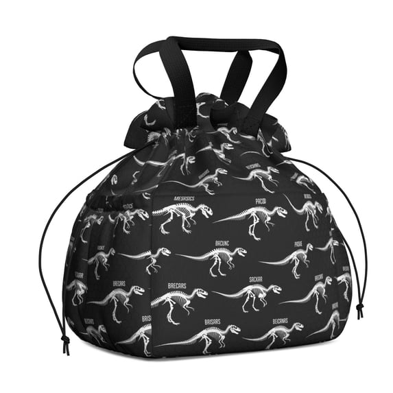 Skeleton Dinosaurs Labels Drawstring Lunch Bag Women - Drawstring Lunch Bag Insulated for Work Office - Stain-Resistant Large Lunchbags for Women with Multi-Pockets