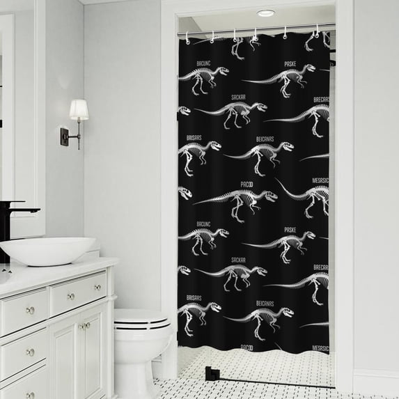 Skeleton Dinosaurs Labels Shower Curtain 36"x72" ,Bathroom Decorative Shower Curtains Set with 12 Hooks,Modern Waterproof Washable Shower Curtain