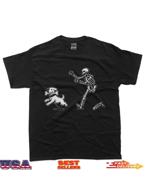 Skeleton Dog Halloween Skeleton Chasing Dog T-Shirt