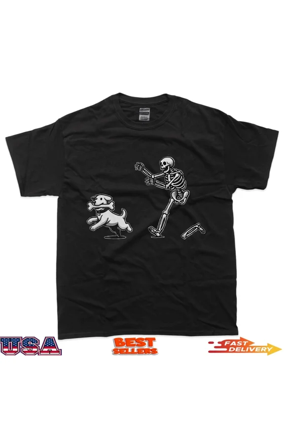 Skeleton Dog Halloween Skeleton Chasing Dog T-Shirt