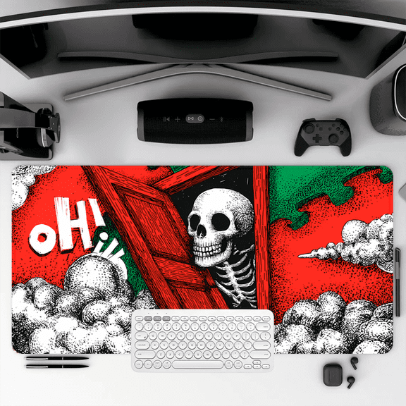 Skeleton Door Art Mouse Pad 35.4 x 15.8 inches Rubber Desk Mat for Office Gaming Workstation