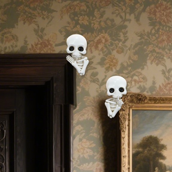 Skeleton Door Hanger, Halloween Door Decoration, Gothic Skull Door Ornament for Indoor Outdoor Use, Resin Material with Glossy Finish, Easy to Hang and Lightweight, Set of 2 Pendants