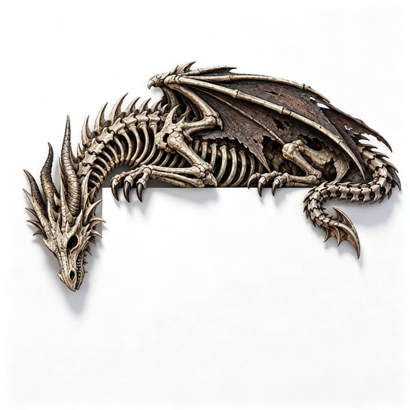Skeleton Dragon Corner Shelf Sitter, Bone Dragon Door Frame Topper, Gothic Spooky Fantasy Home Decor