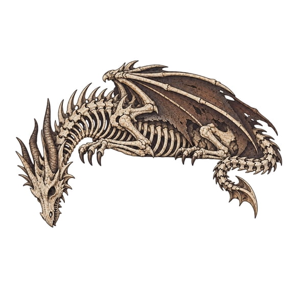 Skeleton Dragon with 2D Flat Left Corner Design, 1 Piece, Faux Bone and Rustic Brown, for Halloween Door and Wall, Decoration