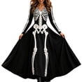 thumbnail image 1 of Skeleton Dress Long Sleeve V Neck Maxi Halloween Dresses for Women Spooky Skull Rose Gothic Festival Party Outfit, 1 of 4