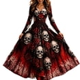 thumbnail image 1 of Skeleton Dress Long Sleeve V Neck Maxi Halloween Dresses for Women Spooky Skull Rose Gothic Festival Party Outfit, 1 of 4