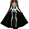 thumbnail image 1 of Skeleton Dress Long Sleeve V Neck Maxi Halloween Dresses for Women Spooky Skull Rose Gothic Festival Party Outfit, 1 of 4