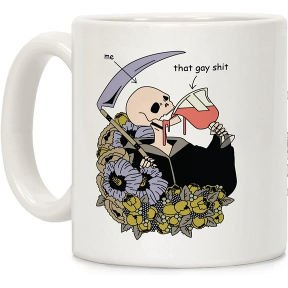Skeleton Drinking Wine White 11 Ounce Ceramic Coffee Mug