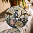 thumbnail image 1 of Skeleton Drummer Glass Round Suncatcher, Rock Music Decor, 7.9 in, 1 of 3