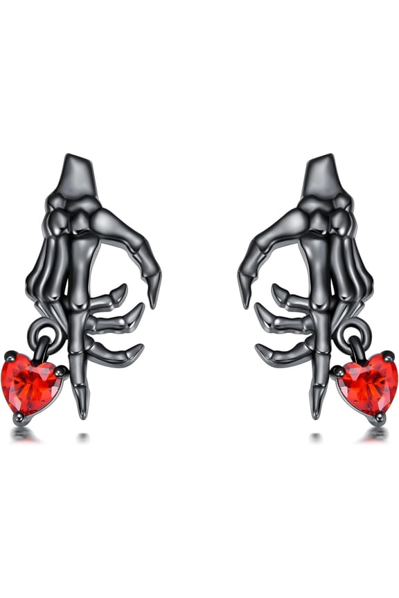 Skeleton Earrings 925 Sterling Silver Black Skull Earrings Punk Gothic Skull Studs Skeleton Hand Earrings Jewelry Gifts for Women Men