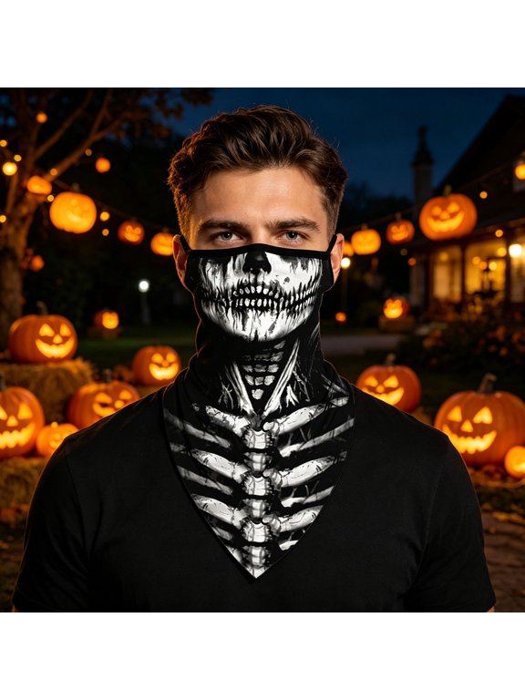 Skeleton Face Mask 16.54 X 9.06 Inches, Cycling Neck Gaiter For Motorcycle And Outdoor Sports, Breathable Bandana For Riding And Hiking,42X23Cm