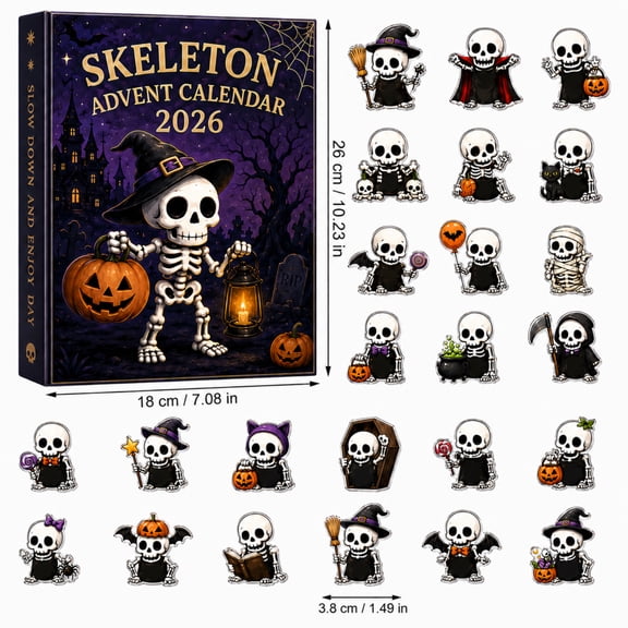 Skeleton Figures Countdown Blind Box Set 24 Day Halloween Countdown Calendar Halloween Advent Calendar Cute 2D Acrylic Spooky Figurine Countdown Box Gift for All Kids
