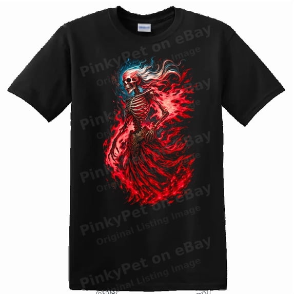 Skeleton Fire Spirit Fantasy T Shirt Graphic Art Halloween Tee ...