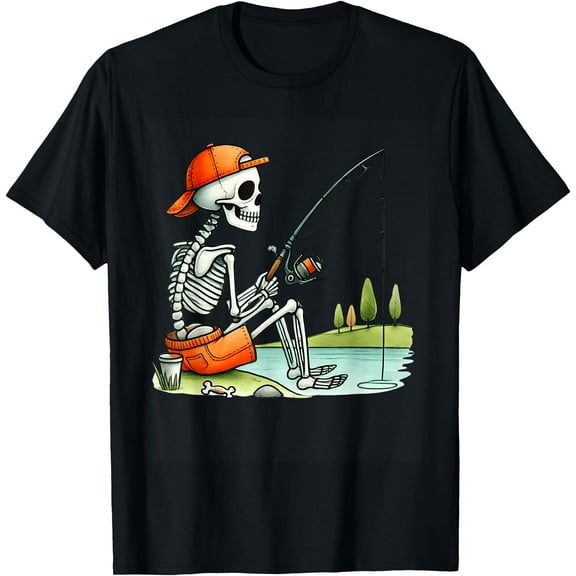 Skeleton Fishing Halloween Costume Funny Fishing Boys Kids T-Shirt,Black