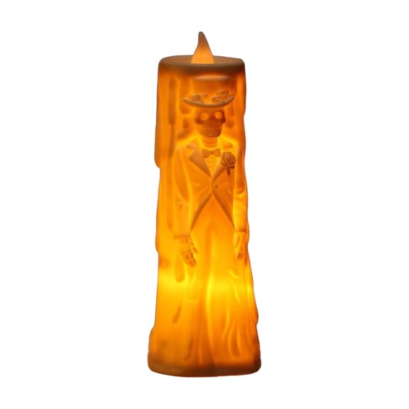 Skeleton Flameless Candle Night Light, Battery Operated Halloween Lights, Spooky Tabletop Lamp, Gothic Indoor Halloween Decor & Unique Halloween Gifts