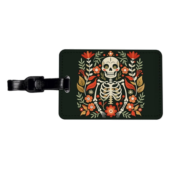 Skeleton Floral Flowers Faux Leather Travel Luggage Tag