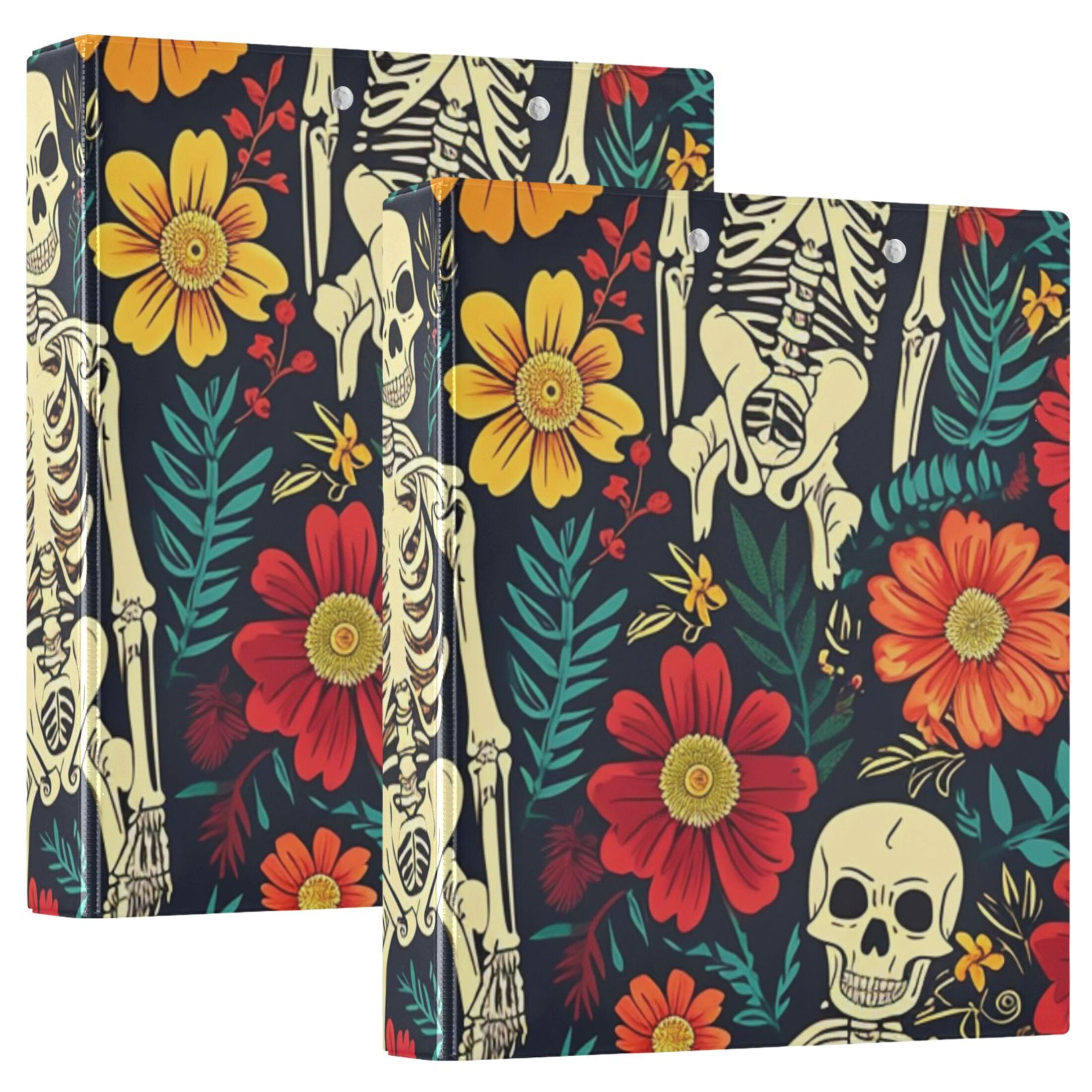 Skeleton Floral Flowers Leaves 3 Ring Binders 1.5 inch Hardcover File ...
